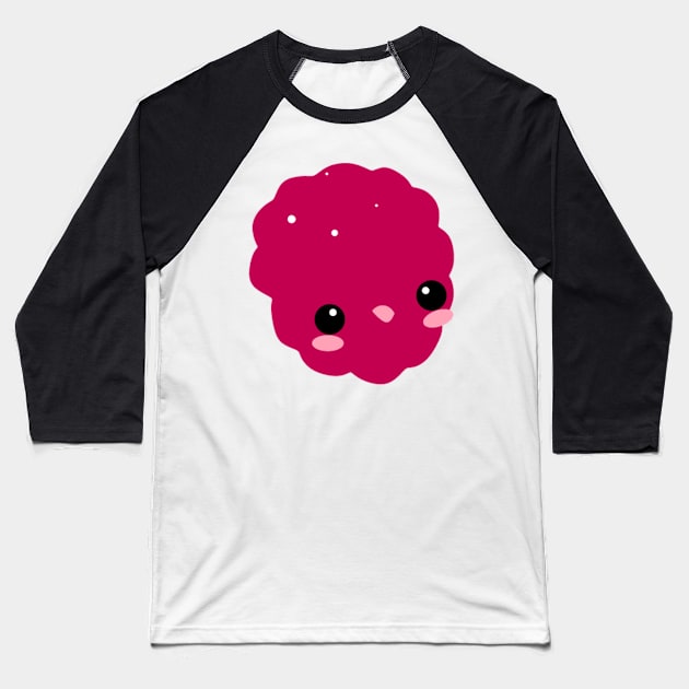 Happy Kawaii Raspberry Smiley Face Emoticon Baseball T-Shirt by AnotherOne